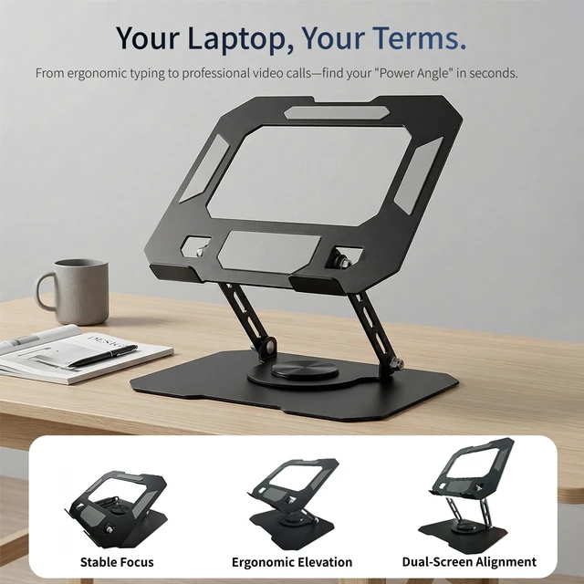 Alt view image 4 of 7 - Laptop Stand for Desk, 360 Rotating Computer Riser with Adjustment Wrench, Ergonomic Laptop Riser for Collaborative, Work Foldable & Heavy Duty Tablet Stand Fit 10-15.6 Laptops