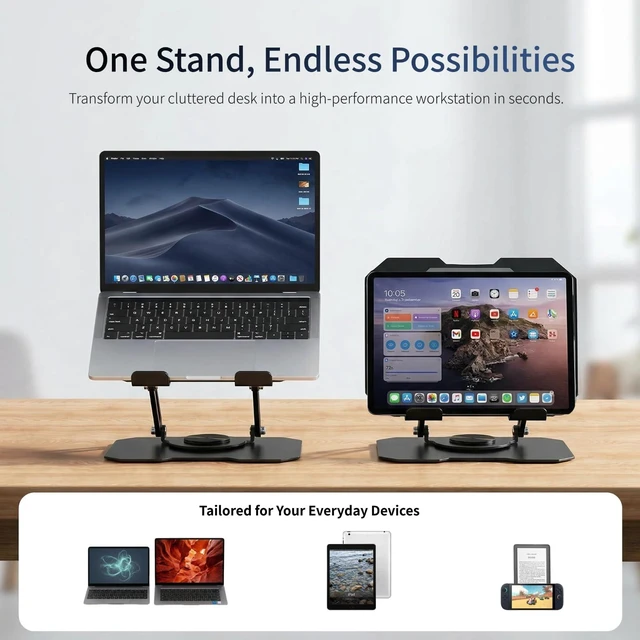Alt view image 6 of 7 - Laptop Stand for Desk, 360 Rotating Computer Riser with Adjustment Wrench, Ergonomic Laptop Riser for Collaborative, Work Foldable & Heavy Duty Tablet Stand Fit 10-15.6 Laptops