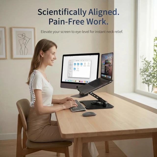 Alt view image 7 of 7 - Laptop Stand for Desk, 360 Rotating Computer Riser with Adjustment Wrench, Ergonomic Laptop Riser for Collaborative, Work Foldable & Heavy Duty Tablet Stand Fit 10-15.6 Laptops