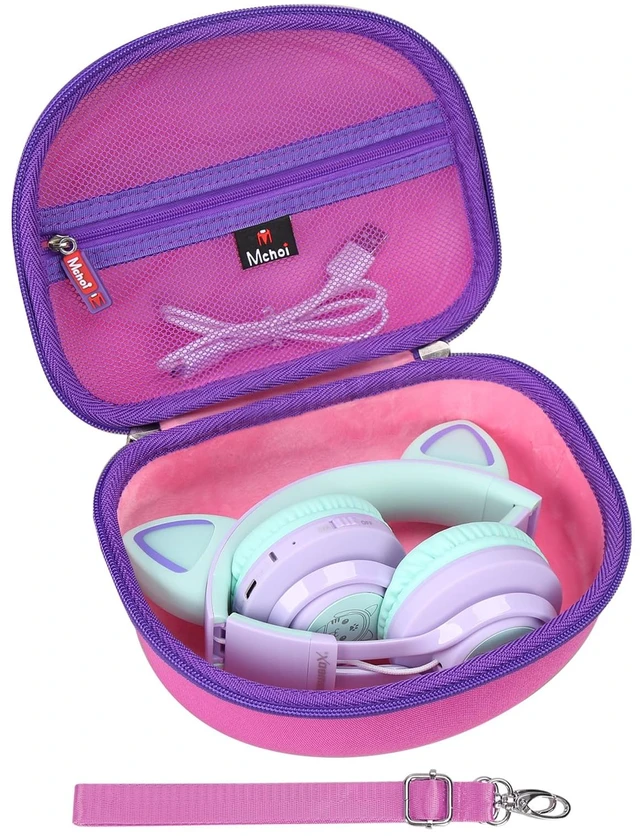 Main image of Hard Case Suitable for Riwbox CT-7 Pink/for Jack CT-7S Cat Green 3.5mm/ for iClever IC-HS01 Bluetooth Wireless Over-Ear Headphones Headset for Kids Travel Protective Case, Dark Pink, Case Only