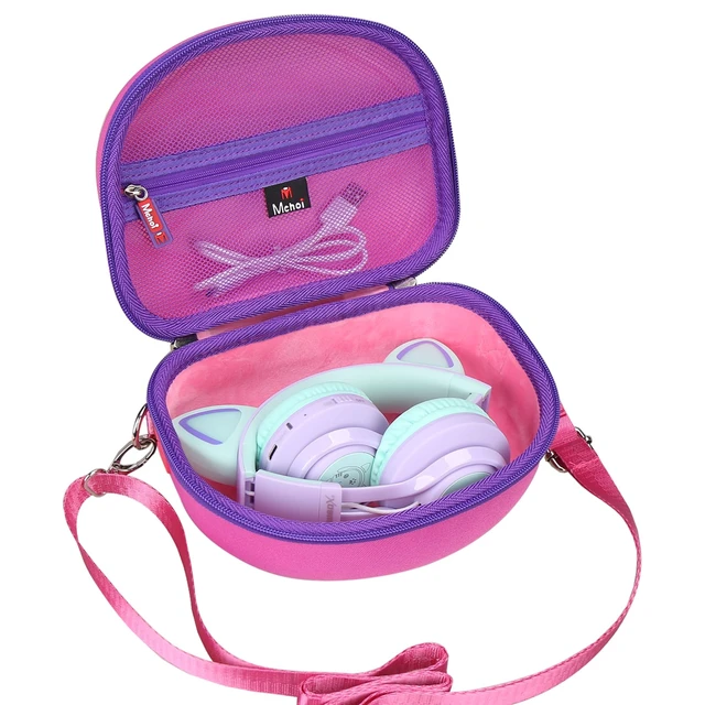 Alt view image 2 of 7 - Hard Case Suitable for Riwbox CT-7 Pink/for Jack CT-7S Cat Green 3.5mm/ for iClever IC-HS01 Bluetooth Wireless Over-Ear Headphones Headset for Kids Travel Protective Case, Dark Pink, Case Only