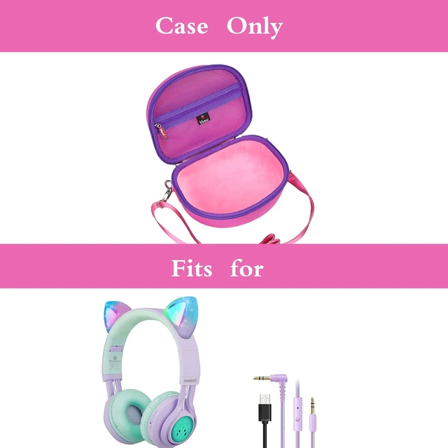 Alt view image 7 of 7 - Hard Case Suitable for Riwbox CT-7 Pink/for Jack CT-7S Cat Green 3.5mm/ for iClever IC-HS01 Bluetooth Wireless Over-Ear Headphones Headset for Kids Travel Protective Case, Dark Pink, Case Only