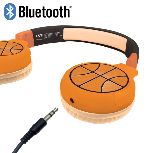 Alt view image 4 of 6 - Basketball Bluetooth Headphones, HPBT010BA 2-in-1 Bluetooth, Wired, with Microphone, Control Buttons, Foldable and Adjustable, Rechargeable Battery
