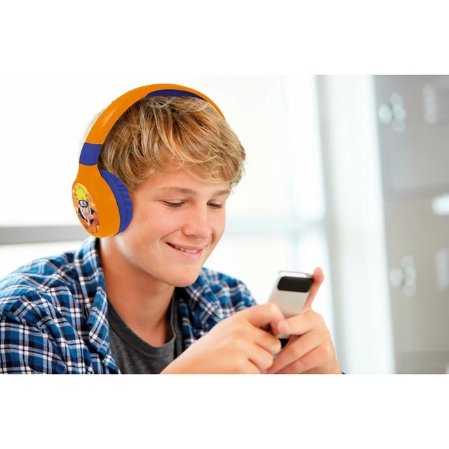 Alt view image 3 of 7 - Naruto Bluetooth Headphones, HPBT010NA 2-in-1 Bluetooth, Wired, with Microphone, Control Buttons, Foldable and Adjustable, Rechargeable Battery, Orange/Blue