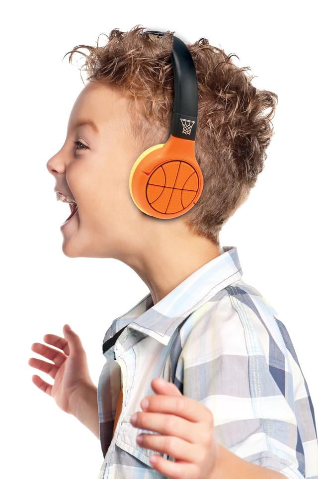 Alt view image 6 of 6 - Basketball Bluetooth Headphones, HPBT010BA 2-in-1 Bluetooth, Wired, with Microphone, Control Buttons, Foldable and Adjustable, Rechargeable Battery