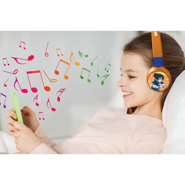 Alt view image 4 of 7 - Naruto Bluetooth Headphones, HPBT010NA 2-in-1 Bluetooth, Wired, with Microphone, Control Buttons, Foldable and Adjustable, Rechargeable Battery, Orange/Blue