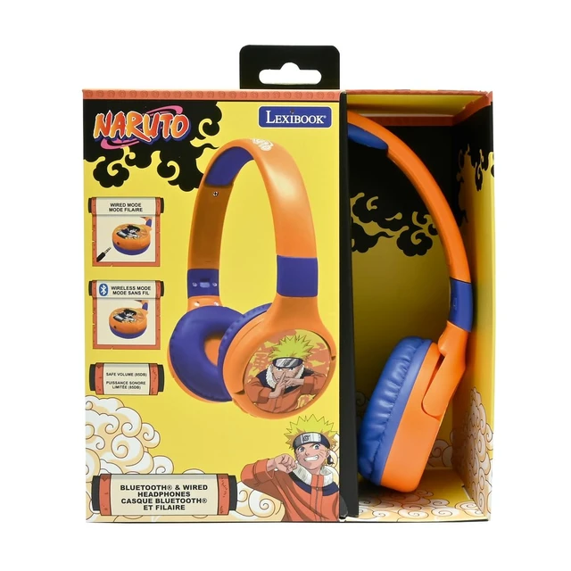 Alt view image 5 of 7 - Naruto Bluetooth Headphones, HPBT010NA 2-in-1 Bluetooth, Wired, with Microphone, Control Buttons, Foldable and Adjustable, Rechargeable Battery, Orange/Blue