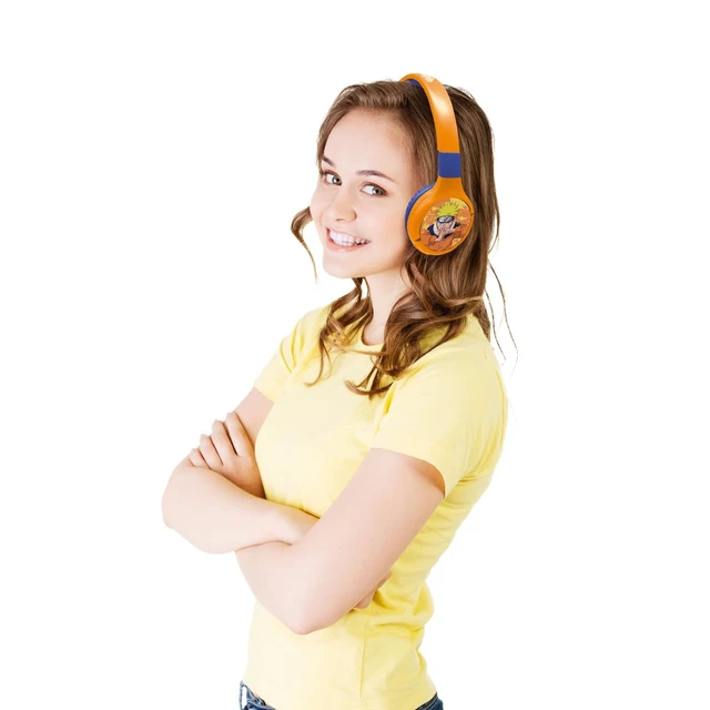 Alt view image 6 of 7 - Naruto Bluetooth Headphones, HPBT010NA 2-in-1 Bluetooth, Wired, with Microphone, Control Buttons, Foldable and Adjustable, Rechargeable Battery, Orange/Blue