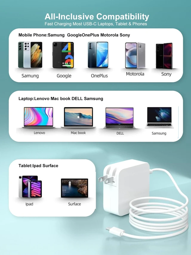 Alt view image 6 of 7 - 65W USB-C Laptop Charger for Samsung Galaxy Book Pro & Type-C PC Pack just one charger! 65W fast power for your Galaxy Book, phone & tablet. Ultra-portable GaN tech for travel-light freedom