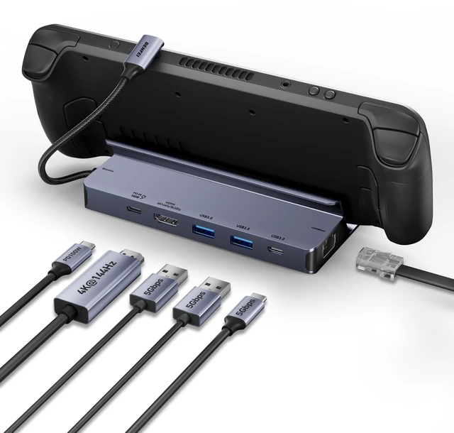 Main image of 4K@144Hz Steam Deck Dock, Docking Station for Steam Deck (OLED)/ROG Ally, 6-in-1 USB C Hub with HDMI 8K@30Hz, 1Gbps Ethernet, 1xUSB-C 2X USB 3.0 Port, PD 100W Charging