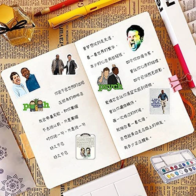 Alt view image 4 of 5 - 100Pcs Psych Merchandise Stickers Pack, Funny TV Show Vinyl Waterproof Stickers for Water Bottles,Laptop,Skateboard,Phone,Bumper,Car Decals Party Supply