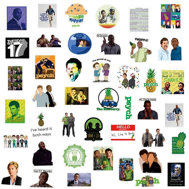 Alt view image 2 of 5 - 100Pcs Psych Merchandise Stickers Pack, Funny TV Show Vinyl Waterproof Stickers for Water Bottles,Laptop,Skateboard,Phone,Bumper,Car Decals Party Supply