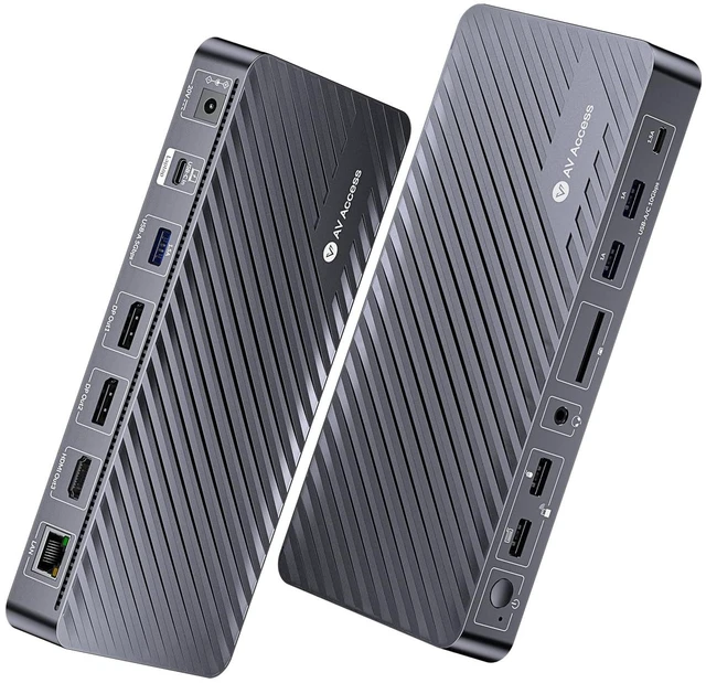 Main image of AV Access Docking Station 3 Monitors, Triple 4K 13-in-1 USB C Dock 2 DisplayPort + HDMI, 8K Single Display, 100W Charging, Driver-Free, 10Gbps USB & Gigabit Ethernet for Windows Laptops