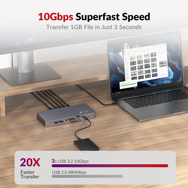 Alt view image 5 of 7 - AV Access Docking Station 3 Monitors, Triple 4K 13-in-1 USB C Dock 2 DisplayPort + HDMI, 8K Single Display, 100W Charging, Driver-Free, 10Gbps USB & Gigabit Ethernet for Windows Laptops