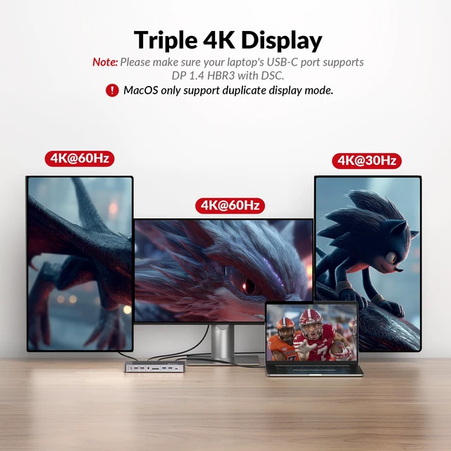 Alt view image 6 of 7 - AV Access Docking Station 3 Monitors, Triple 4K 13-in-1 USB C Dock 2 DisplayPort + HDMI, 8K Single Display, 100W Charging, Driver-Free, 10Gbps USB & Gigabit Ethernet for Windows Laptops