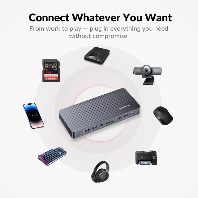 Alt view image 7 of 7 - AV Access Docking Station 3 Monitors, Triple 4K 13-in-1 USB C Dock 2 DisplayPort + HDMI, 8K Single Display, 100W Charging, Driver-Free, 10Gbps USB & Gigabit Ethernet for Windows Laptops