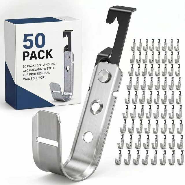 Main image of 50 Pcs Bat Wing J Hook 3/4 Inch Cable Support Hangers G60 Galvanized Steel Construction, Cable Support for Ceiling Grid and Threaded Rod, Heavy Duty Wire Management