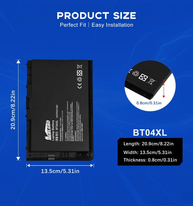 Alt view image 3 of 7 - BT04XL Laptop Battery Replacement for HP EliteBook Folio 9470 9470M 9480m Ultrabook Notebook Laptop Series, Compatible with BT04, BA06XL, H4Q47AA, H4Q48AA, 687517-241, HSTNN-IB3Z, HSTNN-I10C