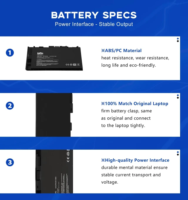 Alt view image 4 of 7 - BT04XL Laptop Battery Replacement for HP EliteBook Folio 9470 9470M 9480m Ultrabook Notebook Laptop Series, Compatible with BT04, BA06XL, H4Q47AA, H4Q48AA, 687517-241, HSTNN-IB3Z, HSTNN-I10C