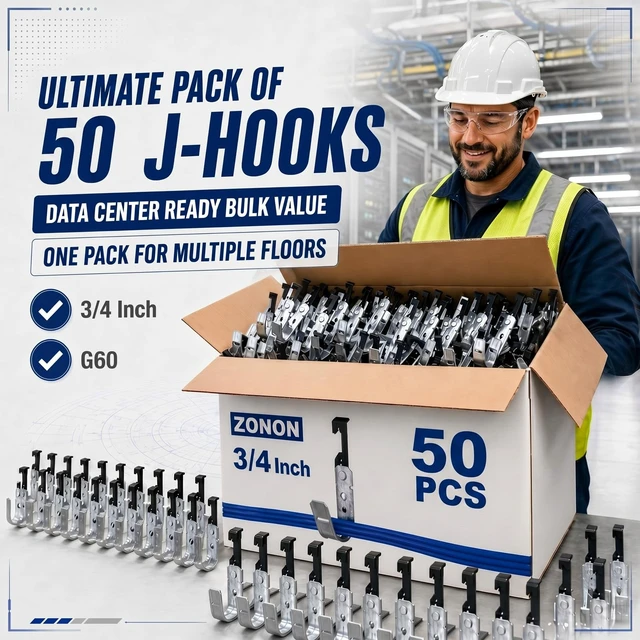 Alt view image 6 of 6 - 50 Pcs Bat Wing J Hook 3/4 Inch Cable Support Hangers G60 Galvanized Steel Construction, Cable Support for Ceiling Grid and Threaded Rod, Heavy Duty Wire Management