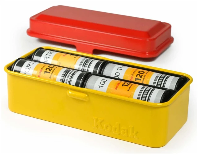 Alt view image 4 of 7 - 120/135 Film Case - for 8 Rolls of 120 Films / 10 Rolls of 35mm Films - Retro Steel Case to Sort & Safeguard Film (Film is not Included) (Red)