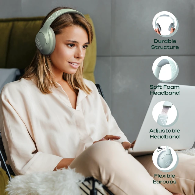 Alt view image 3 of 7 - Bluetooth Headphones Over Ear, 50H Playtime with 4 EQ Modes Wireless Headphones with Microphone, HiFi Stereo Deep Bass, Soft Ear Cups, Foldable Lightweight Headset for Travel/Office/Workout