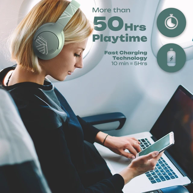 Alt view image 4 of 7 - Bluetooth Headphones Over Ear, 50H Playtime with 4 EQ Modes Wireless Headphones with Microphone, HiFi Stereo Deep Bass, Soft Ear Cups, Foldable Lightweight Headset for Travel/Office/Workout