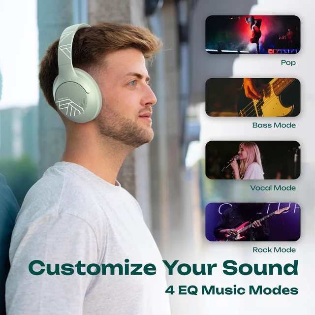 Alt view image 5 of 7 - Bluetooth Headphones Over Ear, 50H Playtime with 4 EQ Modes Wireless Headphones with Microphone, HiFi Stereo Deep Bass, Soft Ear Cups, Foldable Lightweight Headset for Travel/Office/Workout