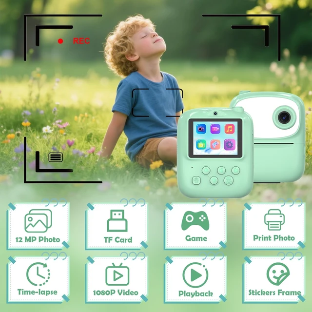 Alt view image 3 of 7 - Kids Camera Instant Print for Kids with Mirror, HD Dual-Lens Selfie Digital Camera with 3 Rolls Print Paper & 32GB Card, Holiday Birthday Gifts Toys for Girls Boys Toddler. (Green)