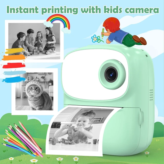 Alt view image 6 of 7 - Kids Camera Instant Print for Kids with Mirror, HD Dual-Lens Selfie Digital Camera with 3 Rolls Print Paper & 32GB Card, Holiday Birthday Gifts Toys for Girls Boys Toddler. (Green)