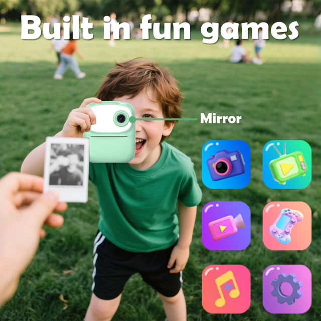 Alt view image 7 of 7 - Kids Camera Instant Print for Kids with Mirror, HD Dual-Lens Selfie Digital Camera with 3 Rolls Print Paper & 32GB Card, Holiday Birthday Gifts Toys for Girls Boys Toddler. (Green)