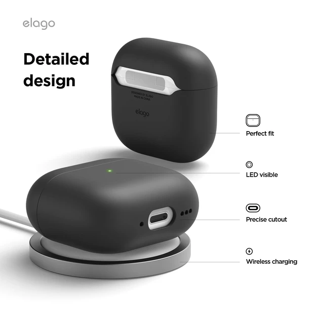 Alt view image 6 of 7 - Liquid Silicone Case for AirPods 5 & AirPods 4 Triple Layer Protection, Supports Wireless Charging, Shock Resistant, Easily Cleaned (Black)