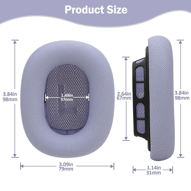 Alt view image 7 of 7 - Ear Cushions Compatible with AirPods Max, Purple Protein Leather, Gel& Memory Foam, For 2024 Version Airpods Max 2