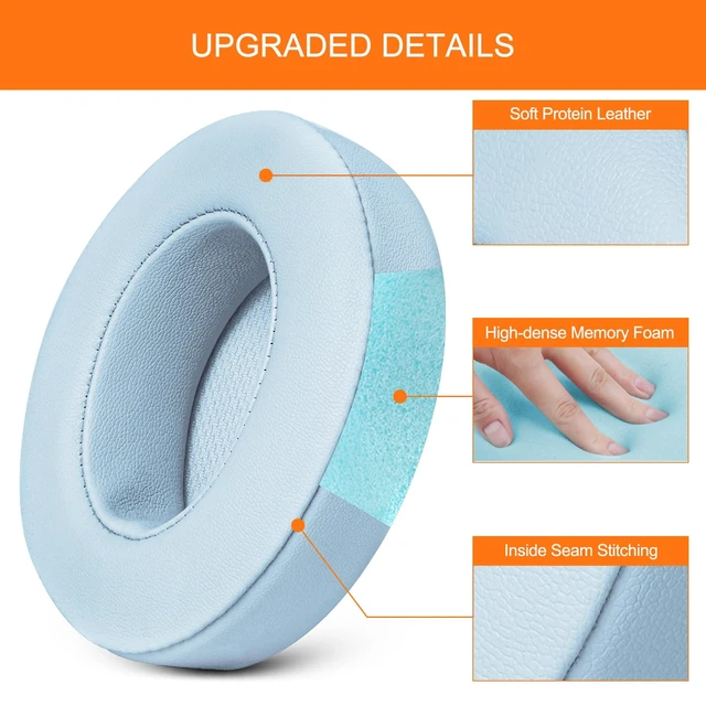Alt view image 3 of 7 - Ear Pads Replacement for Beats Studio 3 - Earpad Cushions for Beats Studio 2 3 Wired Wireless - Headphone Cover Parts with Strong Adhesive (Crystal Blue)