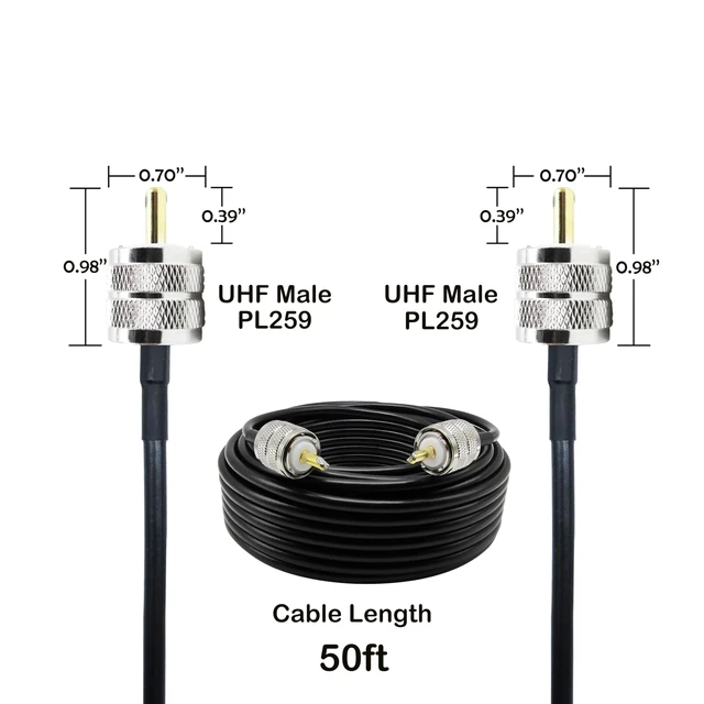 Alt view image 4 of 7 - CB Coax Cable 50 Feet Solid Copper, UHF Male PL-259 to UHF Male PL-259 Low Loss, RG58 Coaxial Cable 50 Ohm Coax for CB Radio, Ham Radio, SWR Meter, Police Scanner, Antenna Tuner (50FT)