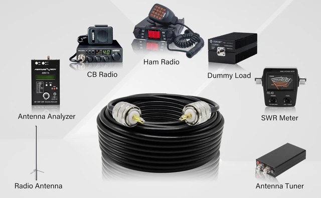 Alt view image 6 of 7 - CB Coax Cable 50 Feet Solid Copper, UHF Male PL-259 to UHF Male PL-259 Low Loss, RG58 Coaxial Cable 50 Ohm Coax for CB Radio, Ham Radio, SWR Meter, Police Scanner, Antenna Tuner (50FT)