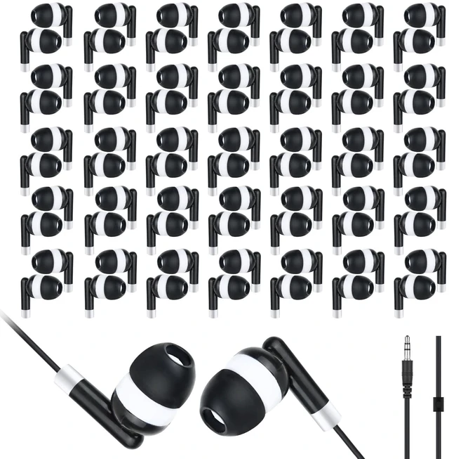 Main image of Bulk Kids Earbuds for School Classroom Students 200 Pack,Wired Wholesale In-Ear Earphones for School Library Computers Chromebook Laptop PC 3.5 mm Jack (Black)