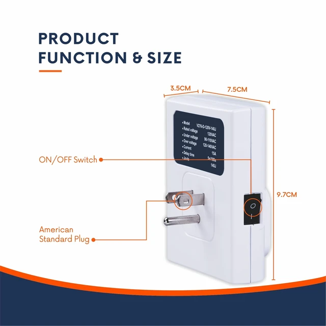 Alt view image 4 of 7 - Refrigerator Surge Protector LED Screen 140J Single Outlet Adjustable Low/High Voltage Protection Overload Power Surge Voltage Spike Guard for Home and Office Appliance 120V 15A 1800Watts