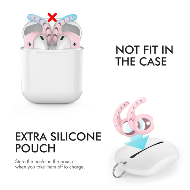 Alt view image 2 of 7 - 3 Pairs AirPods Ear Hooks Cover Silicone EarPods Tips Accessories Added Storage Pouch, Anti Slip, Secure Fit, Comfortable Silicone Ear Tips Compatible with Apple AirPods Headphones, Pink