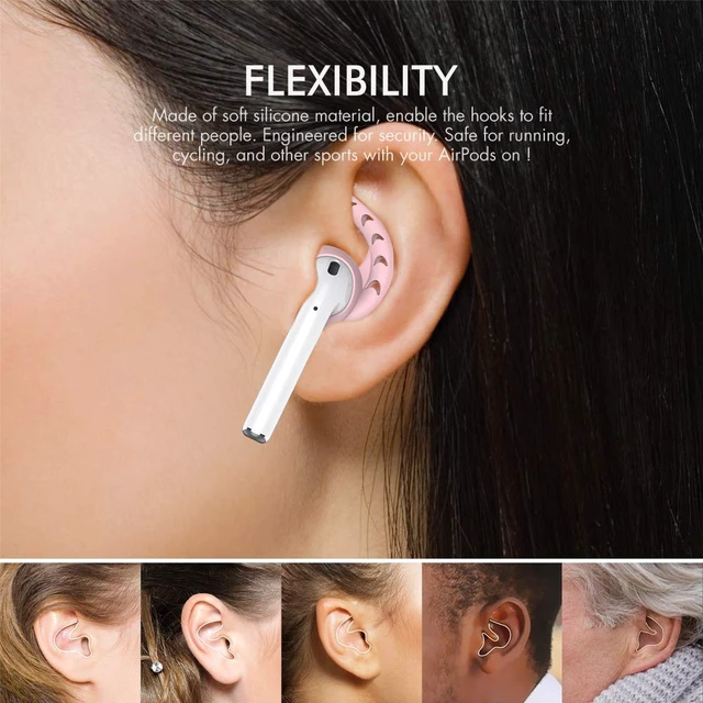Alt view image 5 of 7 - 3 Pairs AirPods Ear Hooks Cover Silicone EarPods Tips Accessories Added Storage Pouch, Anti Slip, Secure Fit, Comfortable Silicone Ear Tips Compatible with Apple AirPods Headphones, Pink