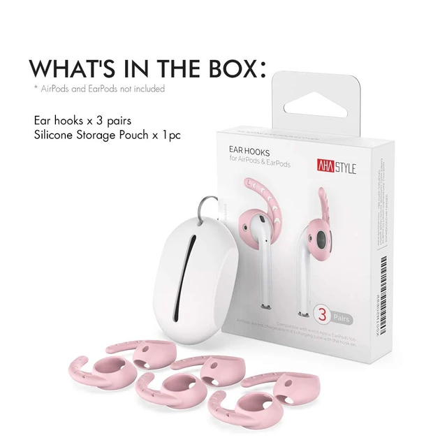 Alt view image 7 of 7 - 3 Pairs AirPods Ear Hooks Cover Silicone EarPods Tips Accessories Added Storage Pouch, Anti Slip, Secure Fit, Comfortable Silicone Ear Tips Compatible with Apple AirPods Headphones, Pink