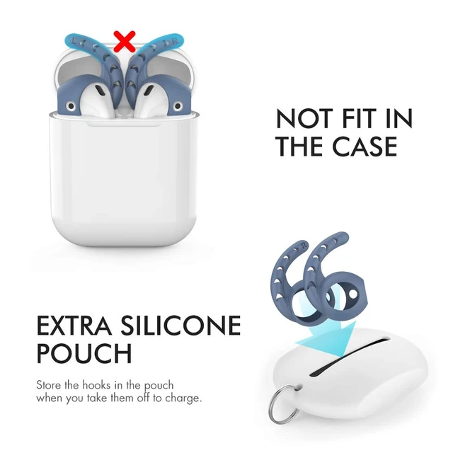 Alt view image 2 of 7 - 3 Pairs AirPods Ear Hooks Cover Silicone EarPods Tips Accessories Added Storage Pouch, Anti Slip, Secure Fit, Comfortable Silicone Ear Tips Compatible with Apple AirPods Headphones, Blue