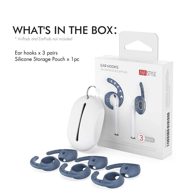 Alt view image 7 of 7 - 3 Pairs AirPods Ear Hooks Cover Silicone EarPods Tips Accessories Added Storage Pouch, Anti Slip, Secure Fit, Comfortable Silicone Ear Tips Compatible with Apple AirPods Headphones, Blue