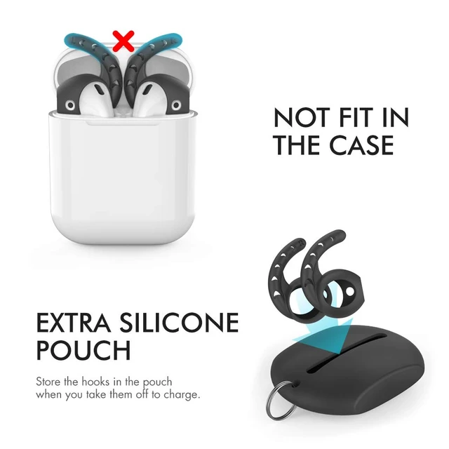 Alt view image 2 of 6 - 3 Pairs AirPods Ear Hooks Cover Silicone EarPods Tips Accessories Added Storage Pouch, Anti Slip, Secure Fit, Comfortable Silicone Ear Tips Compatible with Apple AirPods Headphones, Black