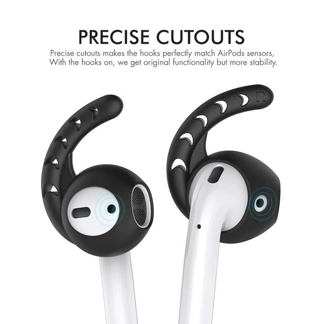 Alt view image 3 of 6 - 3 Pairs AirPods Ear Hooks Cover Silicone EarPods Tips Accessories Added Storage Pouch, Anti Slip, Secure Fit, Comfortable Silicone Ear Tips Compatible with Apple AirPods Headphones, Black