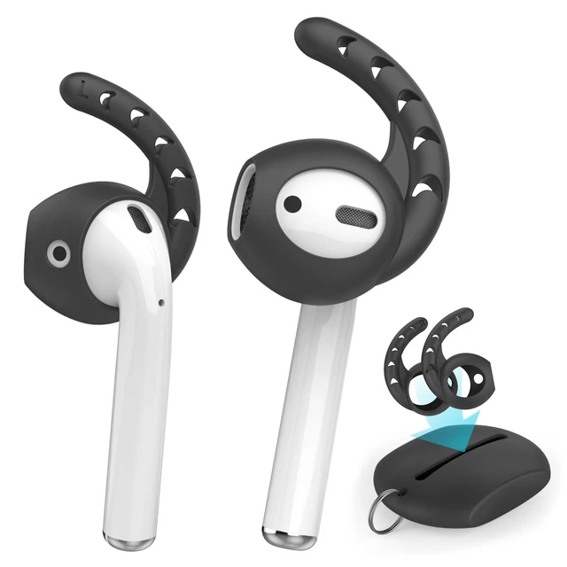 Main image of 3 Pairs AirPods Ear Hooks Cover Silicone EarPods Tips Accessories Added Storage Pouch, Anti Slip, Secure Fit, Comfortable Silicone Ear Tips Compatible with Apple AirPods Headphones, Black