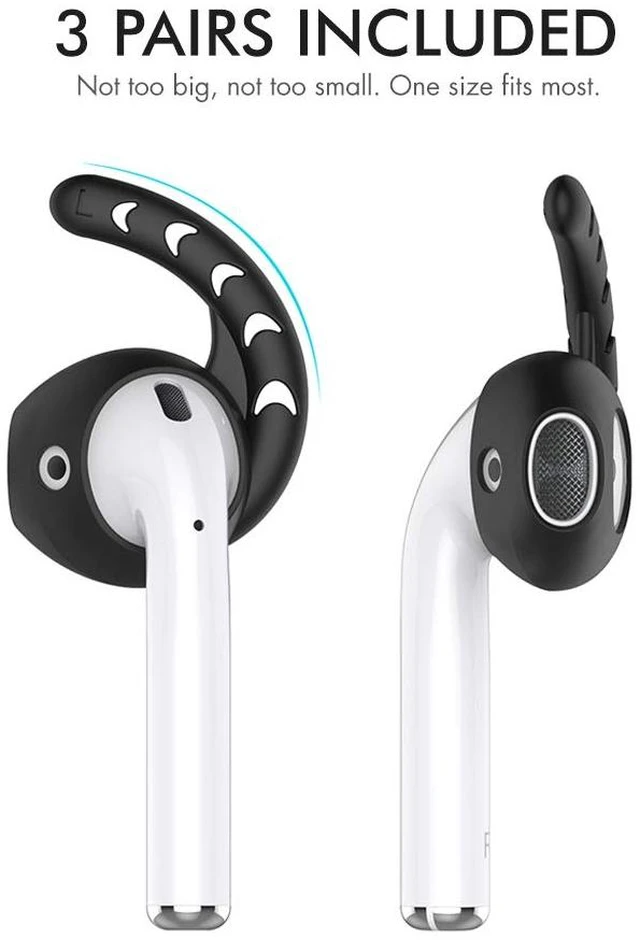 Alt view image 4 of 6 - 3 Pairs AirPods Ear Hooks Cover Silicone EarPods Tips Accessories Added Storage Pouch, Anti Slip, Secure Fit, Comfortable Silicone Ear Tips Compatible with Apple AirPods Headphones, Black