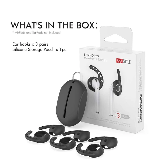 Alt view image 6 of 6 - 3 Pairs AirPods Ear Hooks Cover Silicone EarPods Tips Accessories Added Storage Pouch, Anti Slip, Secure Fit, Comfortable Silicone Ear Tips Compatible with Apple AirPods Headphones, Black