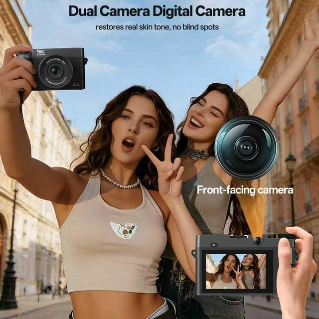 Alt view image 7 of 7 - 5K Digital Camera,75MP Cameras for Photography,WiFi Camara Fotografica,18X Point and Shoot Digital Cameras,Dual Lens Camera, 32GB Card,2 Batteries,YouTube&TikTok, Black
