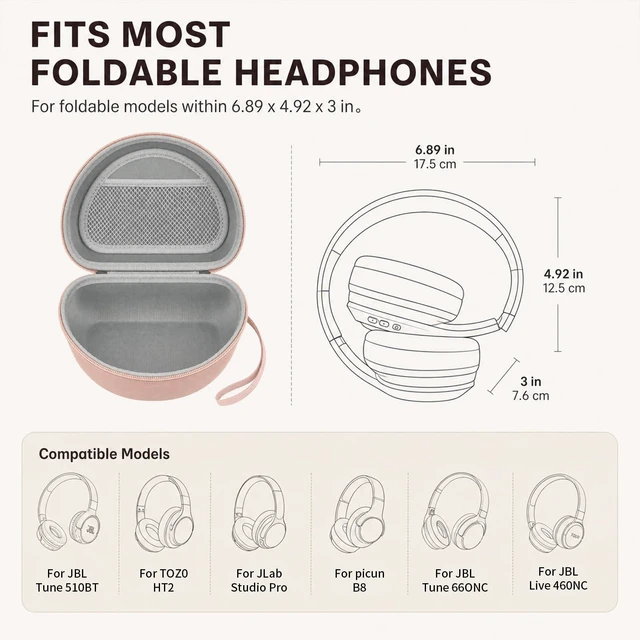 Alt view image 2 of 7 - Headphone Case for Beats/for JBL/for TOZO/for JLab/for Bose Hard EVA Shell, 3.3-In Deep Interior, Mesh Pocket & Detachable Strap for Travel and Storage, Brown, Case Only